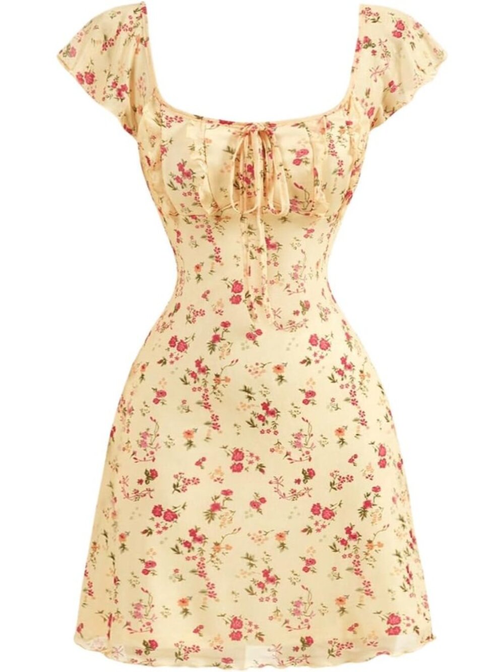 Chic Women's Vintage Floral A-Line Babydoll Dress with Ruffle Details